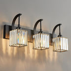 FDPBY Crystal Vanity Lights 3-Light Black Bathroom Vanity Lights Modern Crystal Bathroom Light Fixtures Over Mirror 23.62" Long Vanity Light for Bathroom