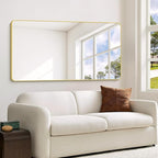 55"x36" Gold Bathroom Mirror, Large Rectangle Mirror, Rectangular Wall Mirror, Rounded Corner Vanity Mirror with Aluminum Metal Frame for Bathroom Bedroom Living Room Horizontal/Vertical