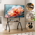 CVDF Rolling TV Stand for 49-75 Inch LCD LED OLED Flat/Curved Panel Screen TVs, Mobile TV Stand with Wheels, Height Adjustable TV Floor Stand, Holds up to 110 Lbs, Max VESA 600 x 600 mm, Black