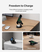 Belkin MagSafe Charger Compatible, 3-in-1 Qi2 15W Wireless Charging Station, Convertible Wireless Charger for iPhone 17, Apple Watch, AirPods, Pixel 10, Phone Stand for Travel w/ 36W Adapter - Black
