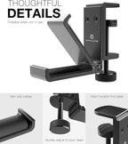 APPHOME New Foldable Headphone Stand Hanger Holder Aluminum Headset Soundbar Stand Clamp Hook Under Desk Space Save Mount, Universal Fit Gaming Headphones, Black