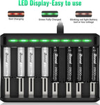 BONAI AA AAA Rechargeable Batteries Charger Set, 4 Pack 2800mAh AA and 4 Pack 1100mAh AAA NiMH Batteries with Smart Universal Battery Charger