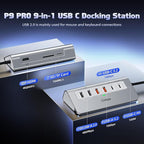 intpw P9 PRO USB C Hub 10Gbps, 9-in-1 USB C Docking Station with 4K@60Hz HDMI, Type-C & 2 Type-A 3.2, 2 USB-A 2.0, PD 100W, SD/TF Port,Aluminum USB Hub for Laptop, iPhone 17 Series, MacBook Air/Pro
