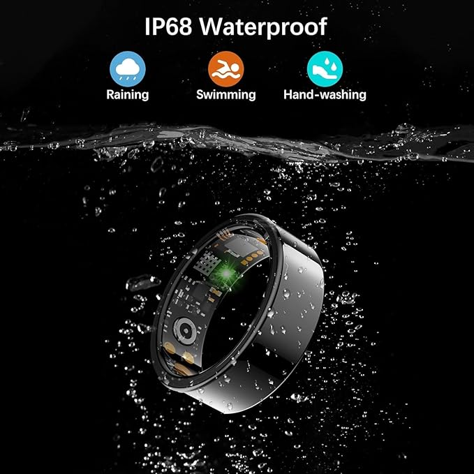 Smart Health Ring for Women Men, Fitness Tracker Ring with Heart Rate, Blood Oxygen, Sleep Tracker, Step Tracker, No Subscription Fee, IP68 Waterproof Smart Ring for iPhone & Android (Black, 9#)