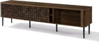 LuxenHome TV Stand for Living Room up to 80'' TVs, 71" Mid Century Modern Dark Oak Finish Wood with Basket Weave Design Entertainment Center with Storage, Media Console TV Console Cabinet for Entryway