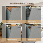 Tilt Out Trash Can Cabinet with Double Hidden Can Holder, Kitchen Free Standing Recycling Cabinet, Dog Proof, Wood, Gray