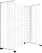koretech Grid Wall Panels with Wheels, 4 x 5.5Ft Gridwall Panel Display Stand, Sturdy Art Display Panels, Grid Display Stand, White