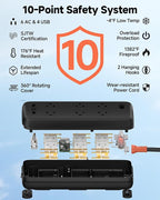 Iwister Outdoor Power Strip Weatherproof IPX6,Iwister 15 Ft Extension Cord,4 USB Ports & 6 Wide Outlets for Multiple Devices,Wall Mountable for Yard,Workshop,Poolside,RV Camping,Black