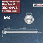 Kozelo 25pcs Socket Head Cap Screws - [M4-0.7 x 70mm] 304 Stainless Steel Allen Socket Drive for Electrical Motor 3D Printing Fan Engine Replacement Use, Silver
