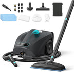 GROBELL Steam Cleaner: 40s Fast Heating-0.66Gal (2.5L) Large Tank-21 PCS Kit-No Cooling-Refill Anytime-Detachable Hose Steamer Mop for Home Grout Tile Shower Floor Cleaning Black