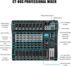 12 Channel Professional Audio Mixer with 48V Phantom Power, USB Audio Interface, Bluetooth & MP3 Player, Sound Board for Podcast, Home Studio, Live Streaming & Recording