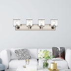 WINSHEN 4-Lights Bathroom Vanity Light Fixtures in Brushed Nickel, E26 Socket Wall Sconce Lighting Fixtures with Clear Glass Shades for Over Mirror Bedroom Living Room Cabinet