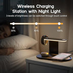 Aluminum 4-in-1 Charging Station for Samsung/Android with 3-Level Night Light, 18W Wireless Charger for Galaxy S25 Ultra/S24/S23/S22/Note 20,Galaxy Watch Ultra/8/7,Galaxy Buds 3 Pro(Black)