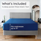 Bambaw 100% Viscose Derived from Bamboo Fitted Sheet Twin Size, Cooling Fitted Sheet Twin Size, 15’’ Deep Twin Size Fitted Sheets Only, Navy Blue Fitted Sheet Only, Soft Fitted Sheet (Navy Blue)