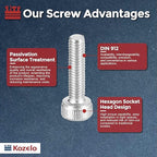Kozelo 100pcs Socket Head Cap Screws - [M3-0.5 x 12mm] 304 Stainless Steel Allen Socket Drive for Electrical Motor 3D Printing Fan Engine Replacement Use, Silver