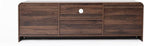 LuxenHome 70" Mid-Century Modern TV Stand for TVs up to 75", Walnut Finish TV Stand with Rounded Corners, Entertainment Center Console with 2 Doors & 1 Drawer for Living Room, Bedroom