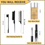 SPRINGSUGAR 5 Pcs Hair Wax Stick for Flyaways Edge Control Slick - Styling Tools Includes , Finishing , Comb, Gel for Fly Away for Women