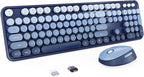 Nowlike Wireless Keyboard and Mouse Combo, Retro Typewriter Keyboard with Round Keycaps, Full-Size Ergonomic, Blue, Ideal for Windows PC, Home, Office, and College, Wireless Keyboard Mouse Combo