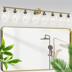 Guliaofo 8-Light Brushed Gold Vanity Lights for Bathroom, Lighting Fixtures Over Mirror with Clear Glass Shade, Modern Kitchen Light Fixtures Wall Lamps Sconce Light - E26 Base