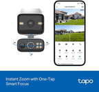 Tapo 2K Dual Lens Pan/Tilt Security Battery Camera Wireless w/Solar Panel, 165° Wide-Angle + 6mm Telephoto, Free Person/Vehicle Detection, 360° Pan, SD/Cloud Storage, Works w/Alexa & Google, C645D KIT