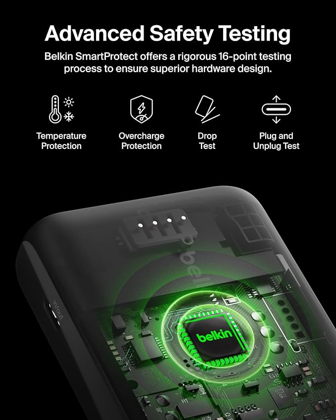 Belkin Portable Charger, Power Bank 10000 mAh w/Integrated Cable - 20W Fast Charge USB-C Power Delivery, iPhone Charger - Apple iPhone 17, Air, Pro, Pro Max, iPad, Samsung Galaxy S25, & More - Black