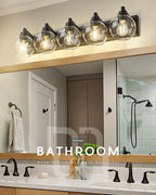 METWET Bathroom Light Fixtures, 5 Light Matte Black Vanity Light, 32 Inch Modern Wall Sconces with Globe Clear Glass Shade, Vanity Lighting Fixtures Over Mirror, VL195-MB-CL-5