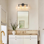 Shenmoyl Bathroom Light Fixtures, 3-Light Black Vanity Wall Light Over Mirror with Clear Tulip Glass Shade for Bedroom Living Room (Bulb Not Included)