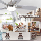 SODSEA Ceiling Fans with Lights, 42 Inch Nickel Ceiling Fan with Light and Remote Control, Reversible, 3CCT, Dimmable, Noiseless, Small Ceiling Fan for Bedroom, Indoor/Outdoor Use