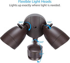 LEONLITE Motion Sensor Flood Light, ETL Listed, Aluminum LED Security Lights Dusk to Dawn, Adjustable Dual Heads, IP65 Waterproof, 1400lm Outdoor Floodlighting Fixture, 3000K Warm White, Bronze