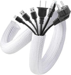AGPTEK Cable Sleeve Cover, 6.6ft - 1.2 inch Desk Cord Organizer Cable Hider, Home Office Wire Management Computer TV Wire Loom Tubing, Pet Proof Cord Protector, from Cat Dog Chewing, White
