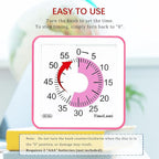 TimeLumi 60-Minute Visual Timer for Kids, Time Management Tool Study Classroom Timer, Home Edition Silent Countdown Timer for Toddler, Teachers and Adults (Pink)