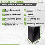 NavePoint 15U Server Cabinet Wall Mount Rack Enclosure with Caster Wheels, Includes 2 Fans, Locking Glass Door, Removable Side Panels – 15U Network Cabinet 17.7” Deep, 19”Server Rack for IT Equipment