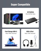 10Ft Power Strip Surge Protector, SUPERDANNY Charging Station 22 Outlets with 45W Type-C Fast Charging USB Ports, 4 USB-A, 2 USB-C, 2100J, 15A/1875W, Flat Plug Extension Cord for Home Office Black