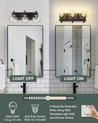 METWET Bathroom Light Fixtures, 3-Light Matte Black Vanity Light, Modern Wall Sconces with Clear Glass Globe Shade, Bathroom Wall Lights for Mirror Kitchen Bedroom Hallway, VL195-MB-3