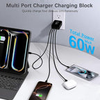 60W USB C Charger Block,2Pack 4-Port GaN USB C Charger Fast Charging Wall Plug Dual Type C+Dual USB-A Port,Multiport Power Adapter Cube for iPhone 17 Pro Max/16e/15/14/13/12/11,iPad Pro/Air/Mini-Black