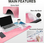Britimes Blue Sea Keyboard Mouse Pad Set Pink Sand Beach 4in1 Large Mousepad+Keyboard Wrist Rest+Mouse Wrist Rest+Coaster Set with Ergonomic Design for Home Office Computer 35.4x15.7 inches