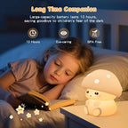 ICARER FAMILY Mushroom Night Light, White Silicone Night Lamp, Touch Control with 30/60 min Dimmble, 3 Brightness Levels, 7 Color Changing, LED Night Lights, USB-C Rechargeable, Gifts for Girls Boys