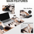 Britimes Brown Boho Tribal Flower Keyboard Mouse Pad Set 4in1 Large Mousepad+Keyboard Wrist Rest+Mouse Wrist Rest+Coaster Set with Ergonomic Design for Home Office Computer 35.4x15.7 inches