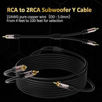 Kxable RCA Y-Adapter Splitter Cable 75 Feet, 1 RCA Male to 2 RCA Male Stereo Audio Subwoofer Cable, Bi-Directional, for Home Theater, Hi-Fi System, Amplifier, Speaker, 24K Gold Plated, OD:5.0MM