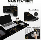 Britimes Black Gold Marble Keyboard Mouse Pad Set 4in1 Large Mousepad+Keyboard Wrist Rest+Mouse Wrist Rest+Coaster Ergonomic Design for Home Office Computer 35.4x15.7 inches