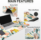Britimes Bohemian Rainforest Keyboard Mouse Pad Set 4in1 Large Mousepad+Keyboard Wrist Rest+Mouse Wrist Rest+Coaster Set with Ergonomic Design for Home Office Computer 35.4x15.7 inches