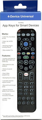 4-in-1, 4-Device IR Universal Remote Control with Macro, Learning, Backlit, Netflix Apps Keys for All TVs, Streaming Players, BluRay Player, Audio, Cable, Roku, Apple TV and More - Anderic RRU401