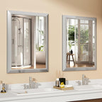 SMIROR Brushed Silver Bathroom Mirror for Over Sink, 24”x 28” Metal Thick Framed Rectangle Vanity Mirror for Wall, Right Angle Corner, Anti-Rust, Horizontally or Vertically Mounted
