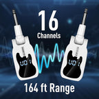 Devilclaw UHF Wireless Guitar System- 16 Channel Rechargeable Transmitter Receiver with Volume Control - Interference-Free Adapter for Bass Instruments(White)