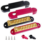 1/4" Stud Power Distribution Block Bus Bar with 12 x #8 Screws, Ampper 5.3" 12V 150A Marine BusBar Brass Battery Distribution Block W/Cover for Car Boat Solar (Red & Black)