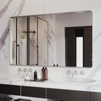 ISKM Silver Framed Mirror for Wal Bathroom Mirror for Wall 51" x 30" Matte Framed Vanity Mirror Anti-Rust, Tempered Glass, Rounded Rectangle Mirror(Horizontal/Vertical)