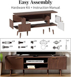 YLGJ&TIDY Modern Wood TV Stand Up to 60'',Universal Entertainment Center with 3-Tier Shelves,TV Console with Cabinets Storage,Wood Frame Television Stand (Brown)