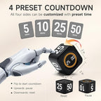 Rotating Productivity Timer 5, 25, 10, 50 Minutes Preset, Desk Cube w/Gravity Sensor for ADHD, Mute Functions, Ideal for Work, Study, Kitchen, Back to School (1, Black)