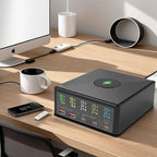 USB Charger Station Multi Port: Desktop 160W Power Fast Charging Hub Wall Block PD 3.0 – 5 Ports with Wireless Pad & Digital Display