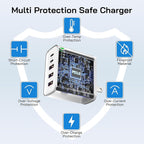 2Pack USB C Fast Charger Block, Total 60W 5-Port USB C Wall Charger with 6.6FT USBC to USBC Cord, 2USB C+3USB A PD 3.0 Multiport Charging Cube for iPhone 17 16 15 Pro Max, G-alaxy S25 S24 Ultra, i Pad
